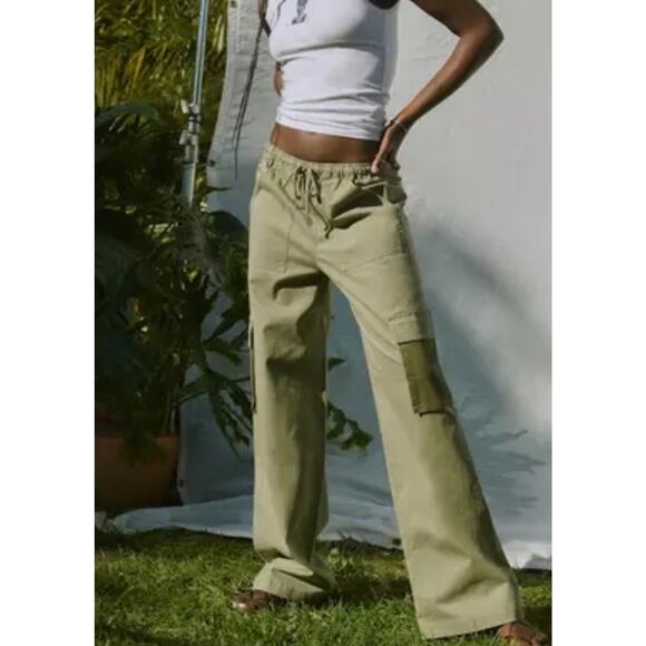 Abercrombie & Fitch Vol 28 Pull On Wide Leg Cargo Pants Army Green Medium - Picture 1 of 12